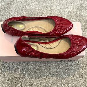 Me Too red patent flats